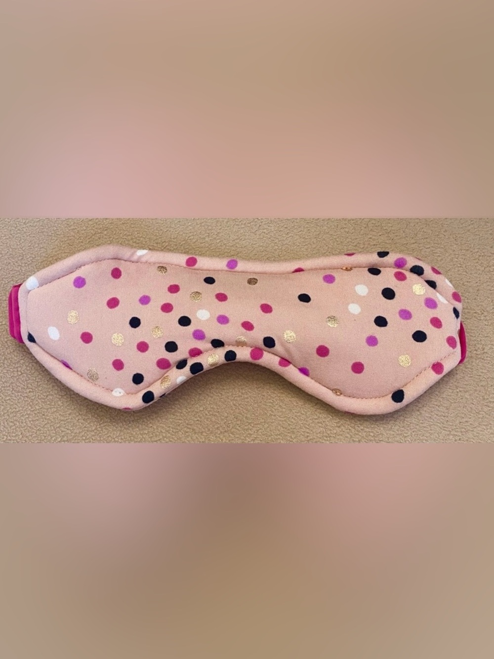 Kate Spade Pink Purple Black Gold White Dot Print Elastic Band Eye Mask